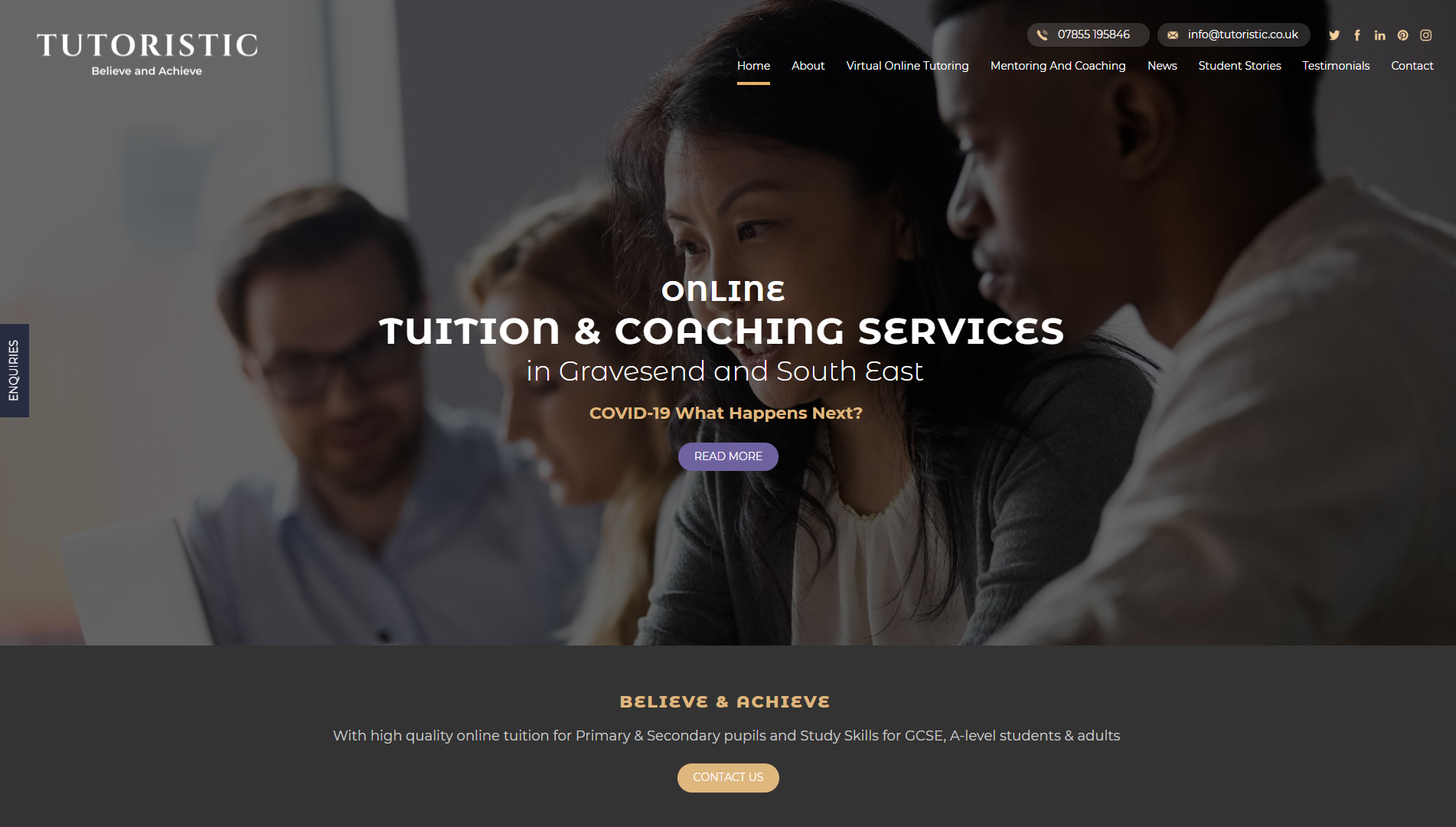 A web design for tuition services in Kent