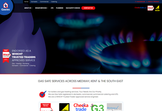 A desktop example of a gas safe services website