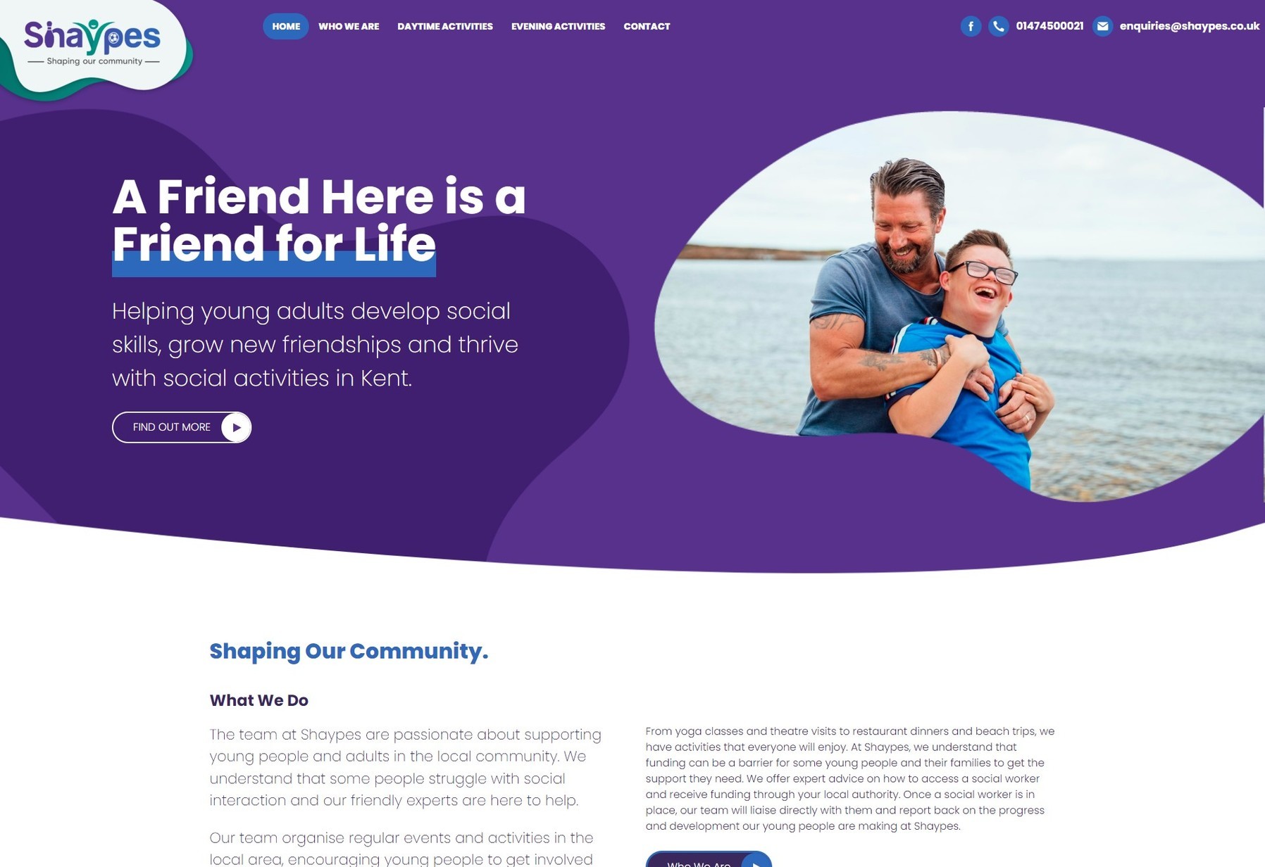 A desktop example of a website providing support for adults