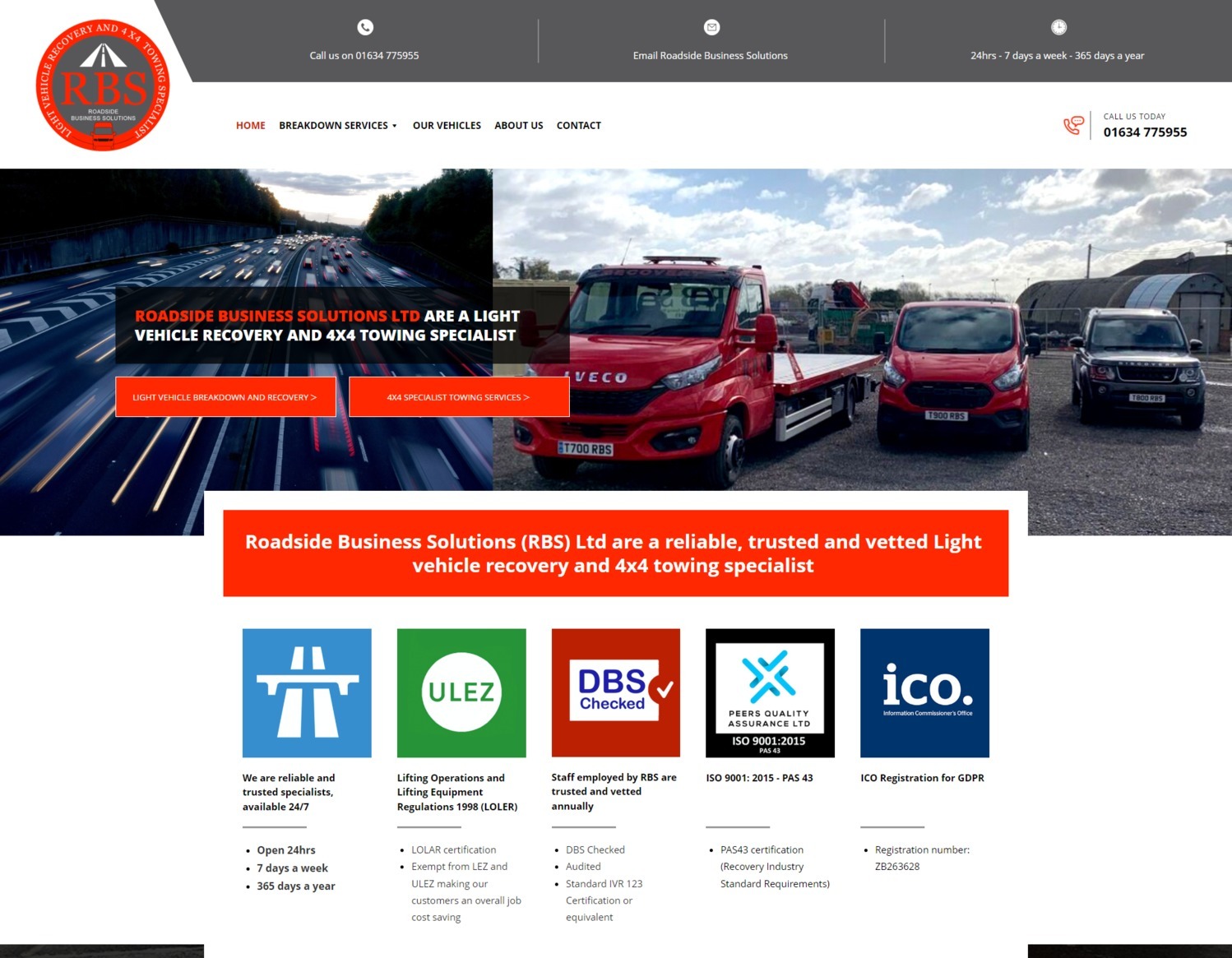 A website design for a vehicle recovery company