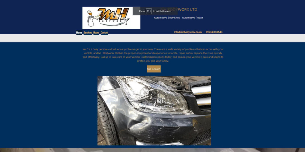 The previous MH Bodyworx website, shown on a desktop.