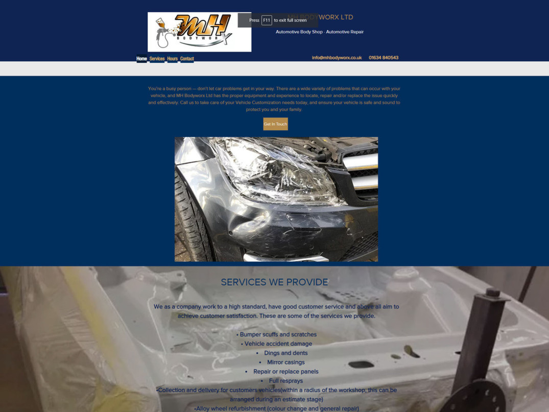 The previous MH Bodyworx website, shown on a desktop.