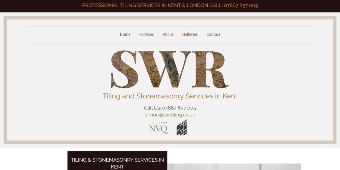 The previous SWR Tiling website, shown on a desktop.