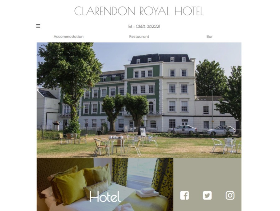 The previous Clarendon Royal Hotel website shown on a desktop.