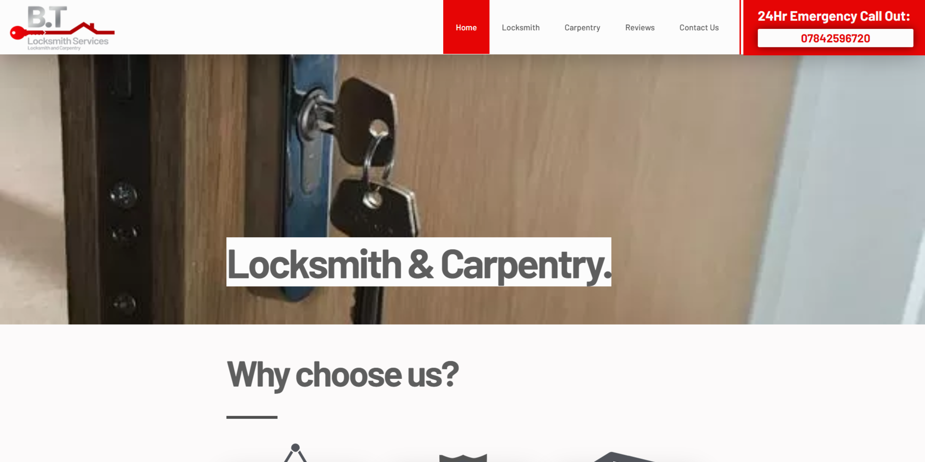 The previous BT Locksmith website shown on desktop