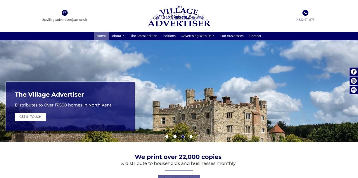 The new Village Advertiser website, designed by it'seeze, shown on a desktop.