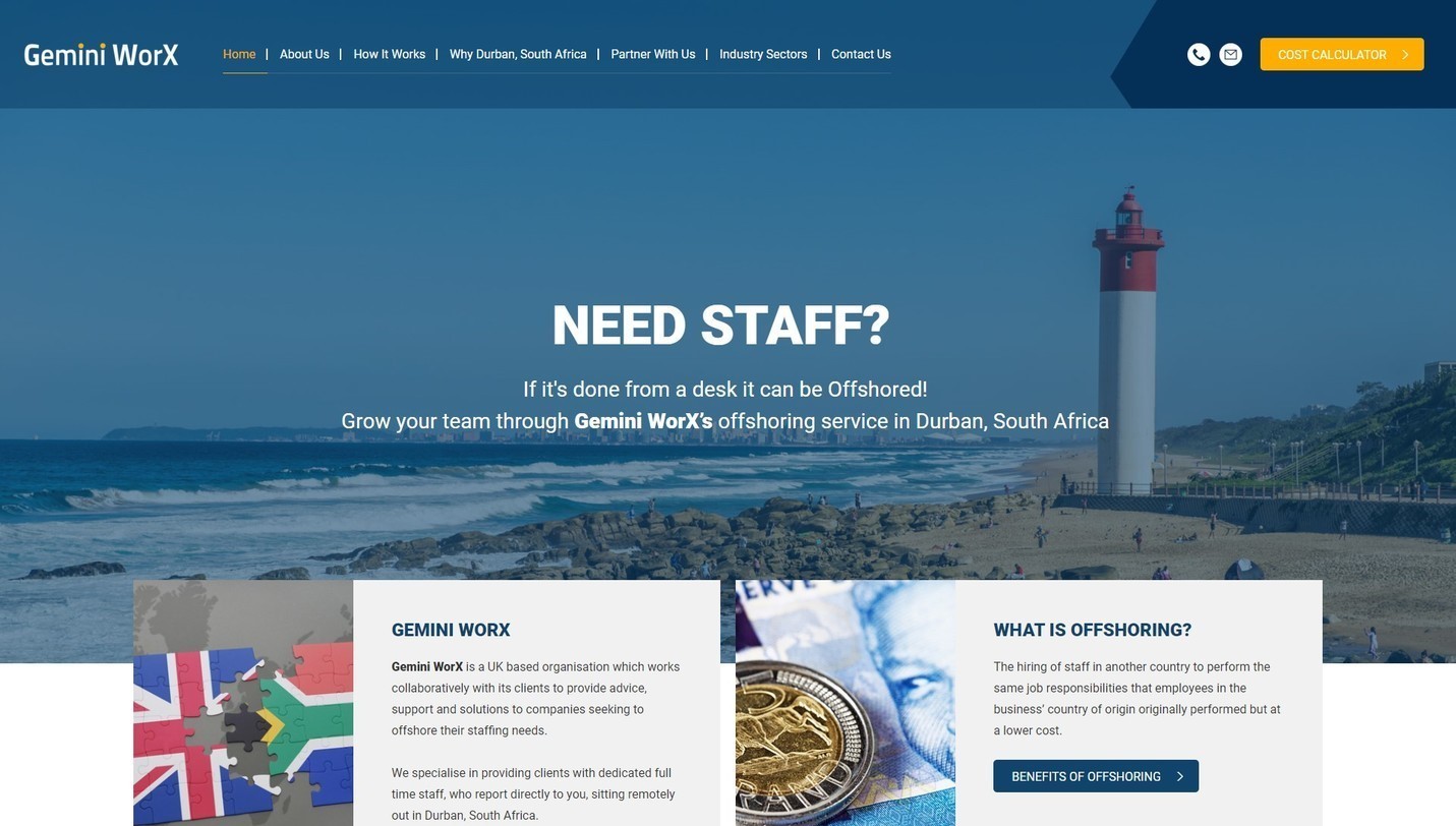 A web design for a staffing service